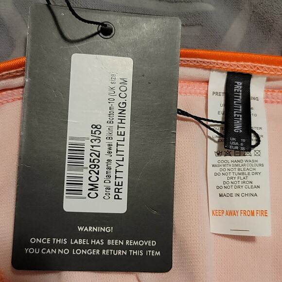 PrettyLittleThing Swim High Leg Bikini Bottom Coral - Picture 4 of 6